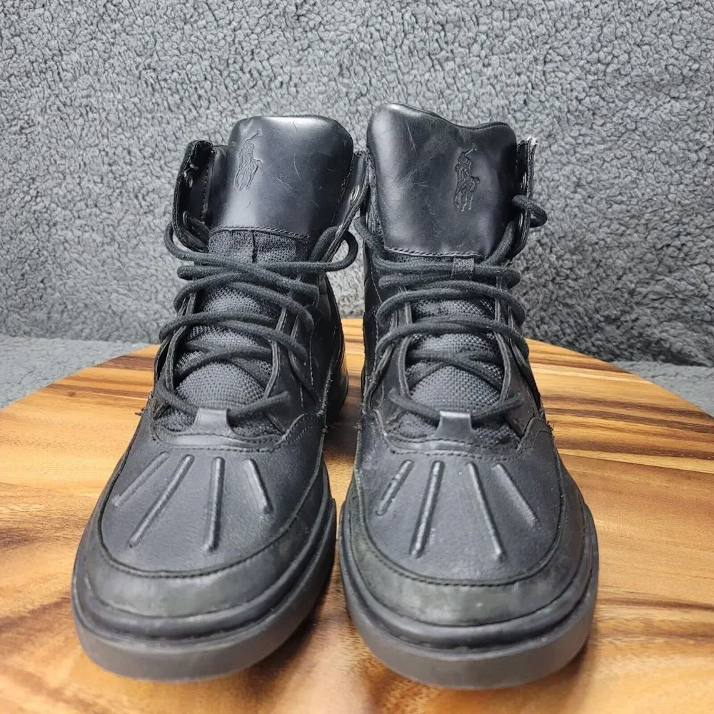 Polo Ralph Lauren Boots Levon Black Leather Suede Mens‎ Size 8 D Rain Winter